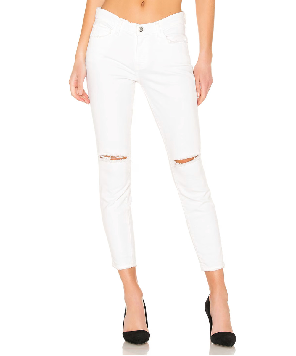 Current/Elliott Destroyed High Waisted Stiletto Skinny Jeans White Womens 25